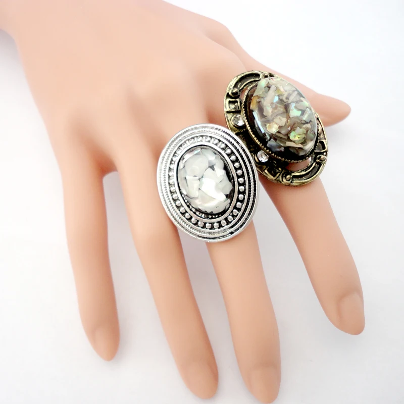 10Pcs Nature Cameo Shell Rings for Women Fashion Wholesale Jewelry Ring Lots Adjustable Size LR437