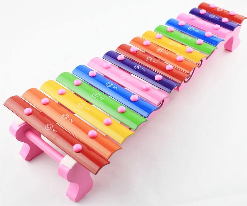 Children Fifteen Sound Knock Piano Toy Wooden Puzzle 1-3 Years Old Baby 15 Tone Aluminum Musical Educational Temple Block 2021