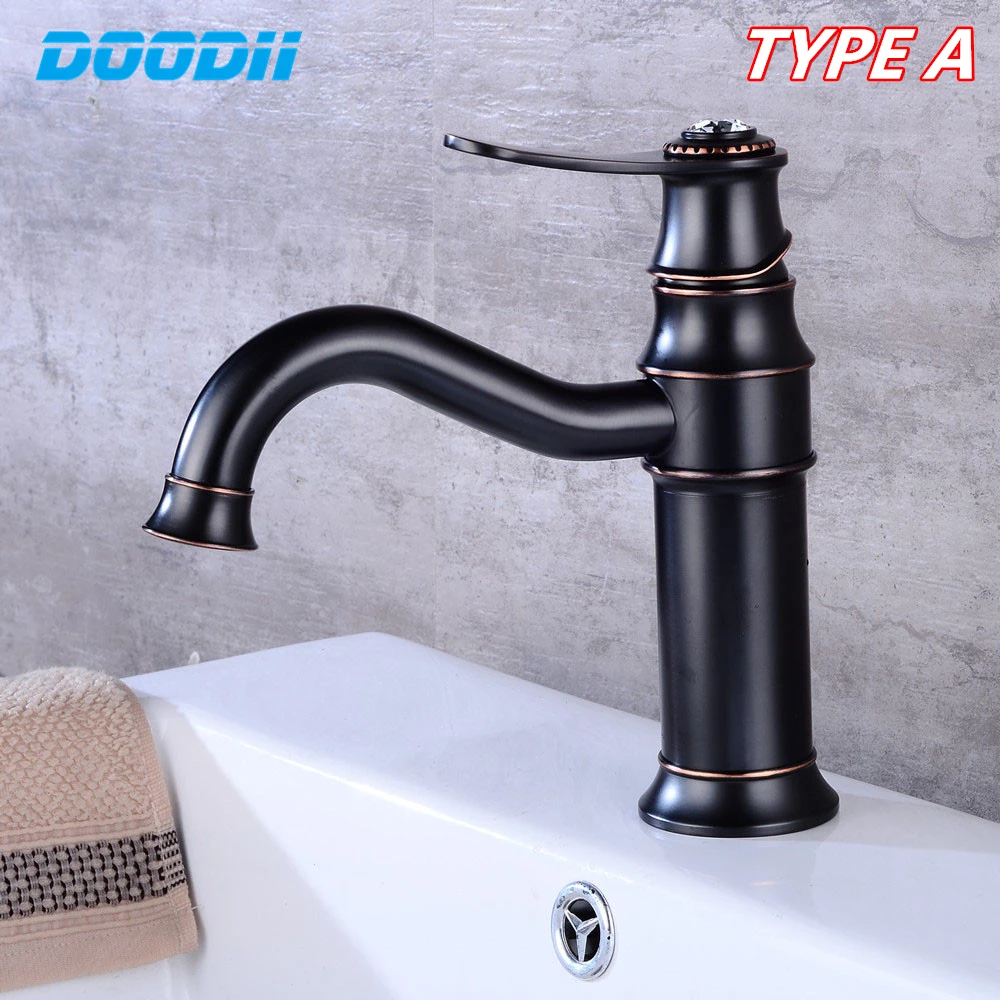 Black ancient Basin Faucets Solid Brass Modern Bathroom Sink Faucet Single Handle Wash Basin Hot Cold Mixer Water Tap Torneira