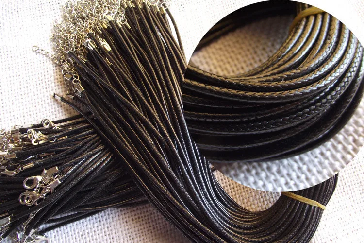 20pcs 1.5 2 mm Black Brown Wax Leather Snake Necklace Extender Chain,Lobster Clasp Beading Cord String for Jewelry Making