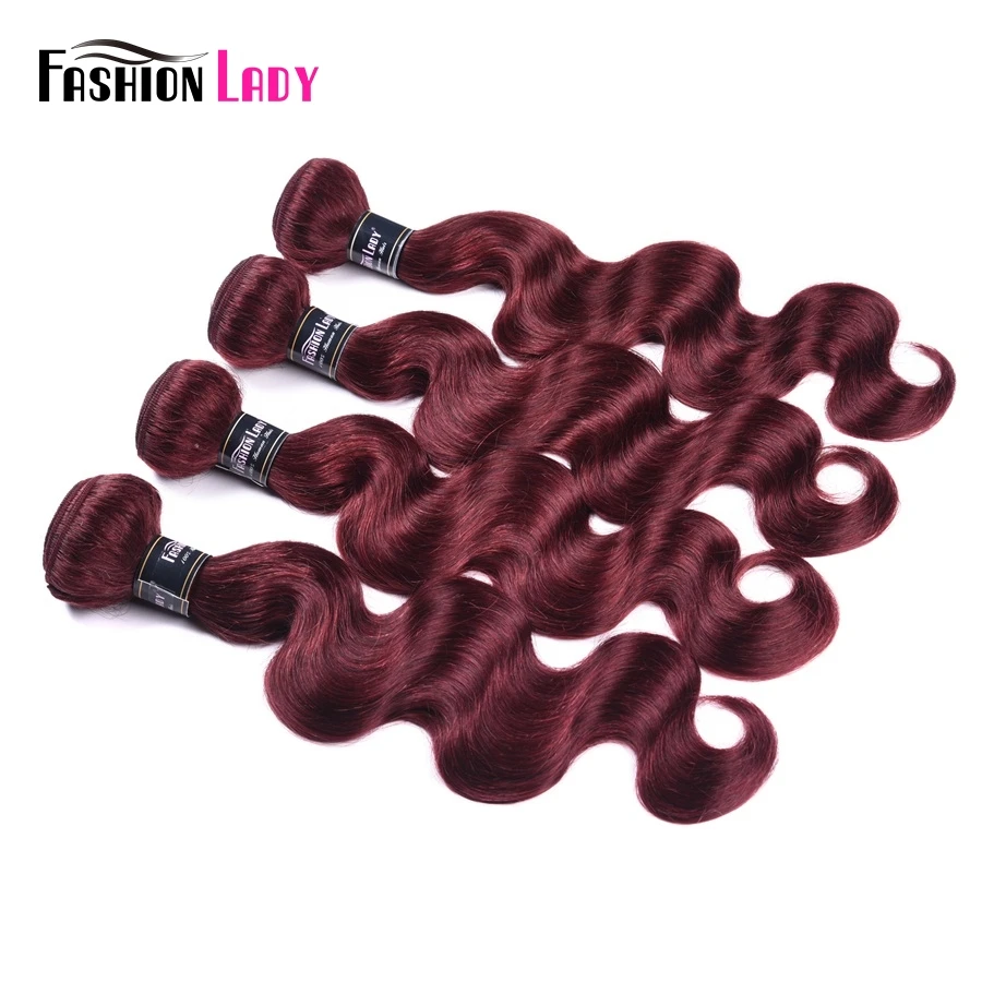 แฟชั่น Lady Pre-สีบาท Body Wave สีแดงมนุษย์99j Bundles 3/4 Bundles ต่อแพ็ค-Remy