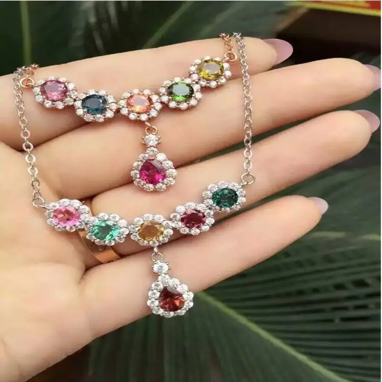 Tourmaline pendant Free shipping Natural tourmaline 925 sterling silver Colorful gems 5*5 5pcs  1pc 5*7mm Gem