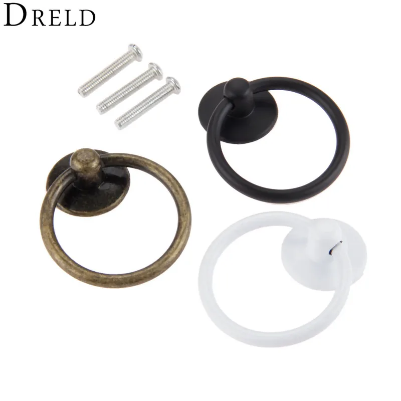 DRELD-tirador de puerta de muebles de anillo redondo Vintage, perillas de cajón de tocador de gabinete de aleación, manija para joyero Vintage, 44x52mm