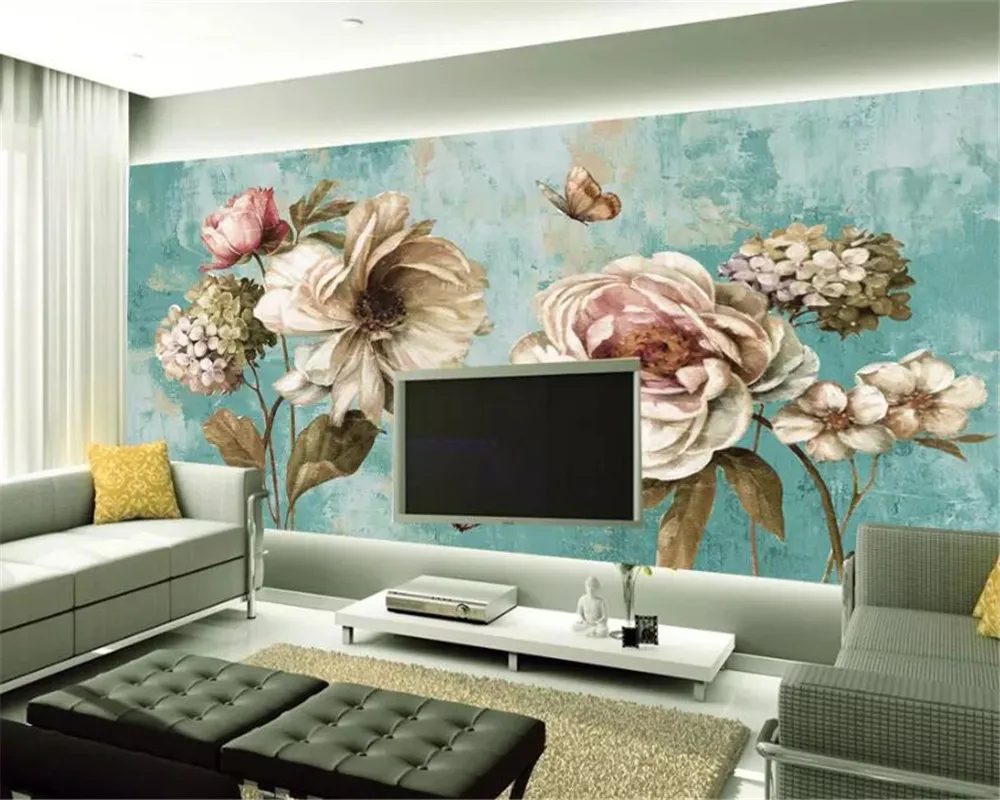 

beibehang papel de parede Custom Photo Wallpaper European Oil Painting Retro Flower Butterfly wallpaper for walls 3d papel mural