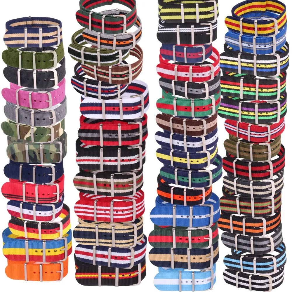 10pcs Wholesale Lot Stripe Retro  22 mm Strong Military Woven Army fabric Nylon Watch Strap Band Buckle 22mm watchband