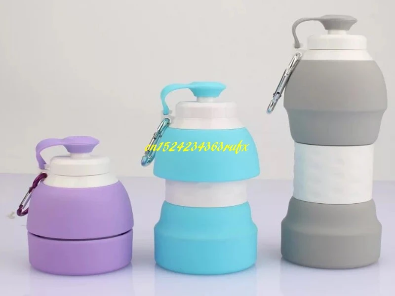 20pcs 580ML Collapsible Silicone Water Bottle Silicone Folding Kettle Outdoor Sport Water Bottle Camping Travel Bottle with hook