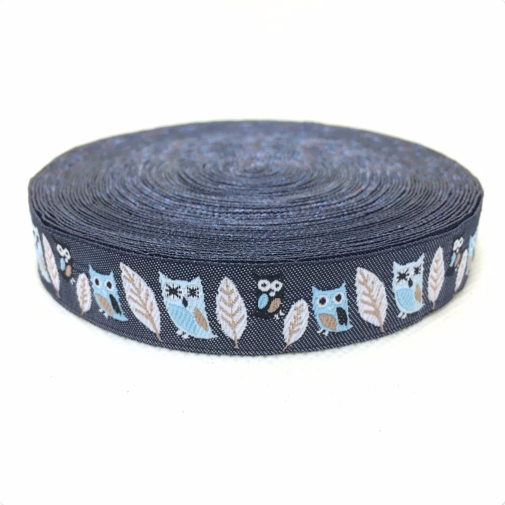 2015 NEW 5/8'' 16mmx10yards Woven Jacquard Ribbon BLACK leaves owl Cartoon ribbon KTZD15100605