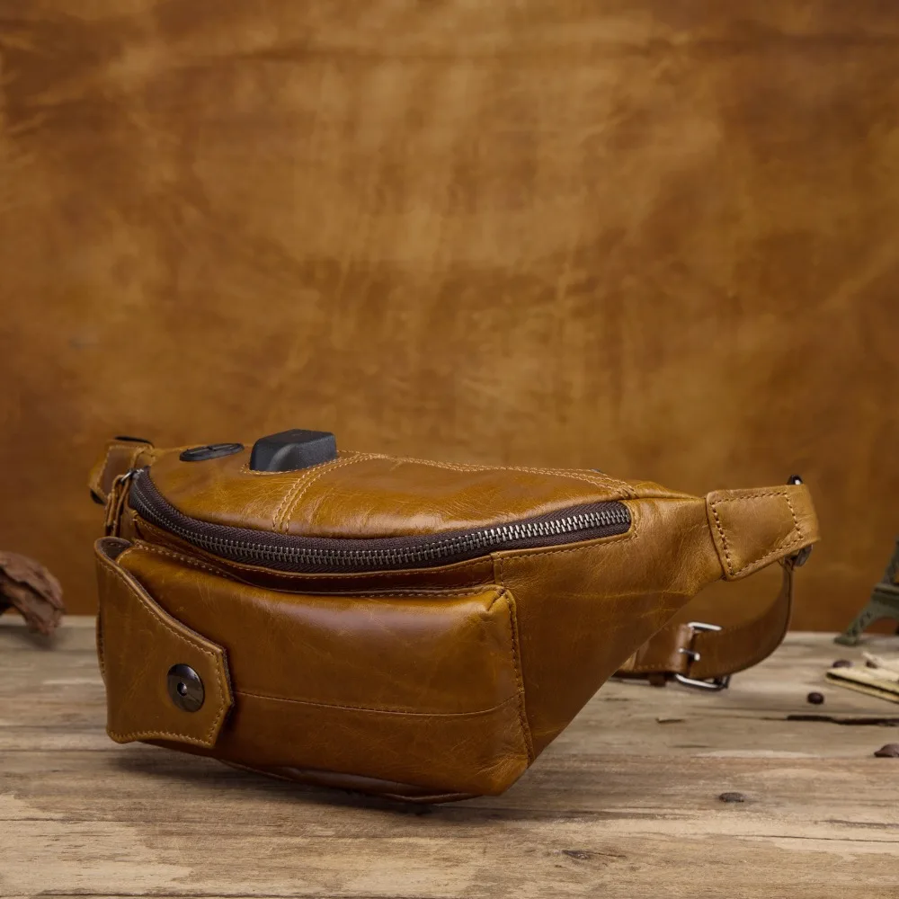 Quality Leather men Casual Fashion Brown Travel Fanny Waist Belt Bag Chest Pack Sling Bag Design Bum Phone Case Pouch Male 205