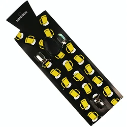 HUOBAO Fashion Black Yellow Beer Cup Print Unisex Clip-on Suspenders For Women Men Elastic Y-Shape Back Braces