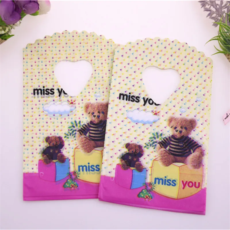 50pcs/lot 9*15cm Small Lovely Bear Plastic Gift Bag Favor Wedding Mini Sweet Packaging Bags For Candy