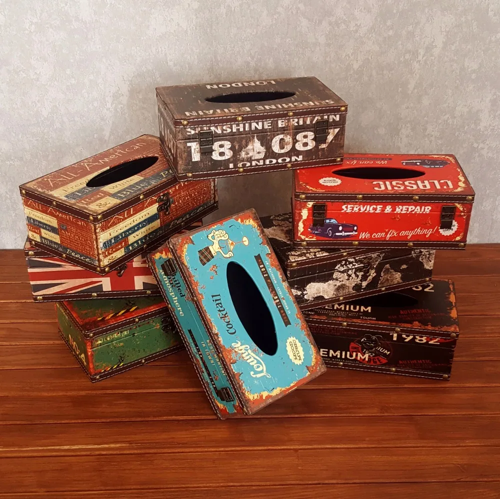 Creative vintage accessories wooden cardboard boxes napkin boxes waterproof tissue boxes