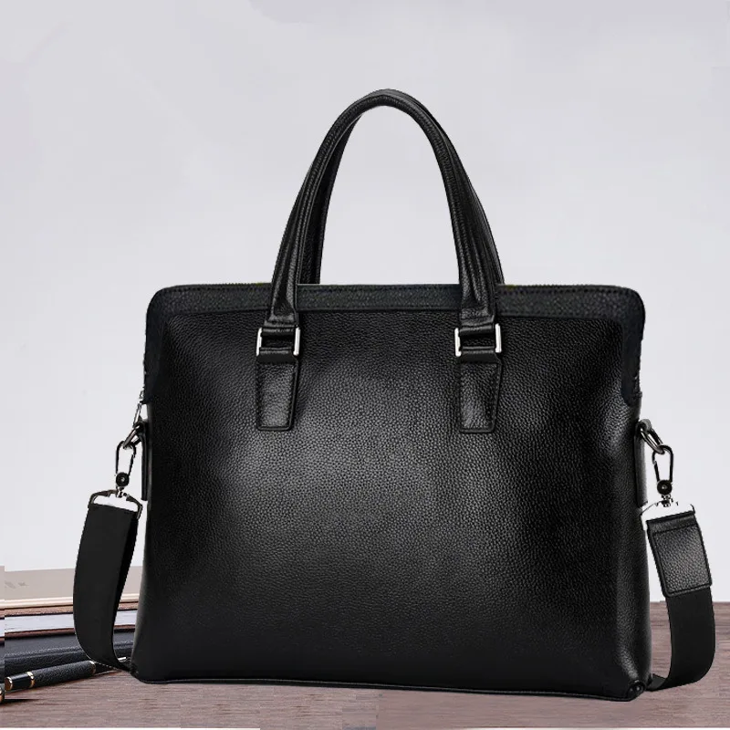 

High quality Genuine leather texture 100% Real cow Leather Business Casual laptop bag 14 inch for Men bag for Notebook 2018