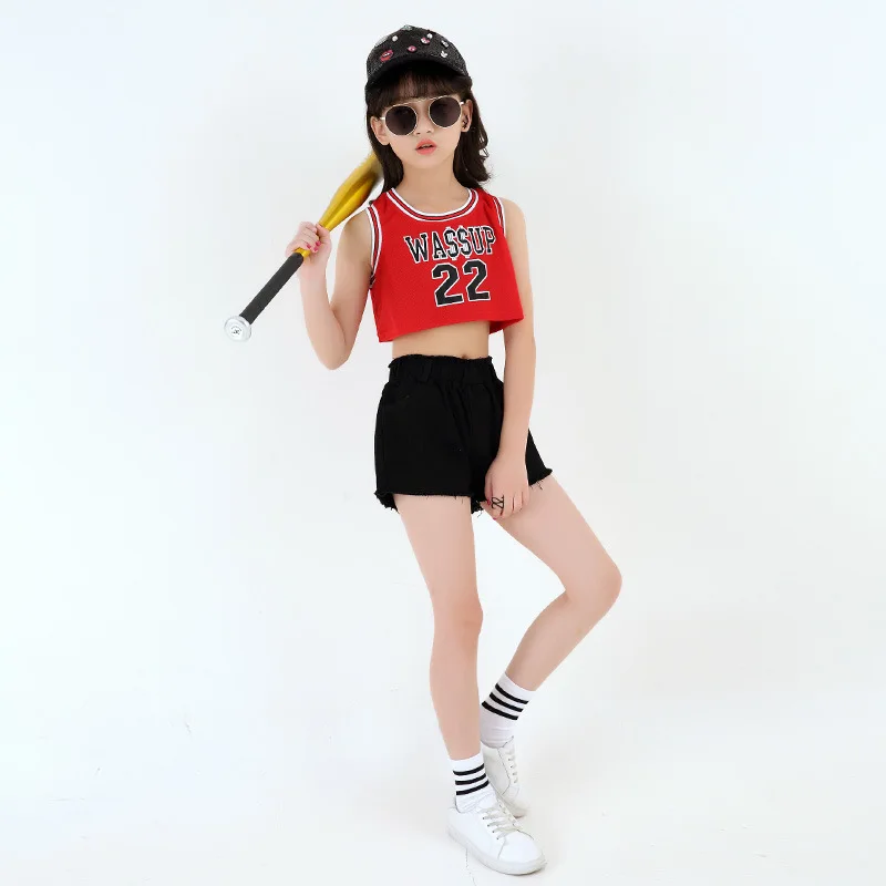 Kids Modern Hip Hop Jazz Dance Costumes for Girls Crop Top Ballroom Dancing Clothes Party Show Stage Costume Casual Shorts