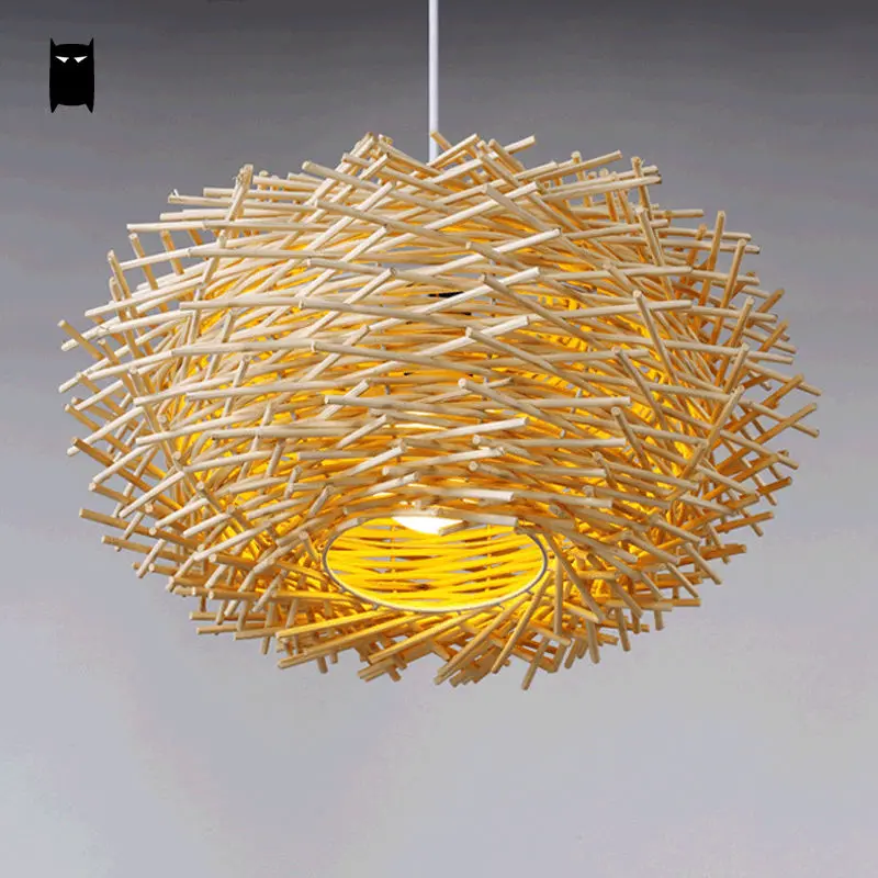 Wicker Vogelnest Pendelleuchte Leuchte Asien Rustikalen Japan Stil Hängenden Lampe Luminaria Design Indoor Hause Beleuchtung Esszimmer