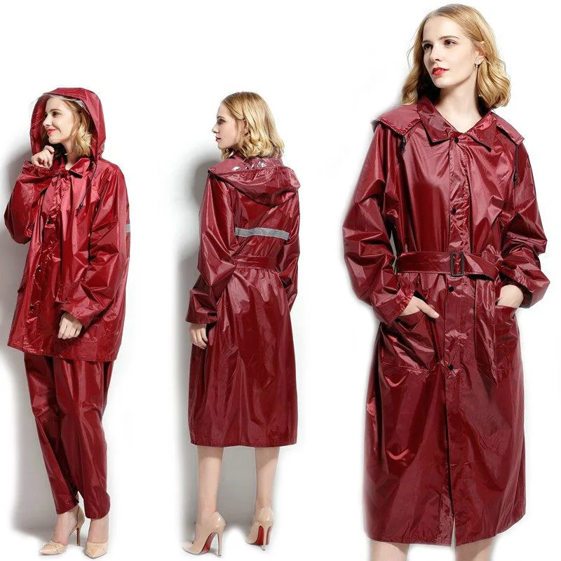 Fashion Women Men Raincoat Poncho Waterproof Trench Coat Rain Coat With Pants Set Outdoor Split Rain Suit Chubasqueros Mujer