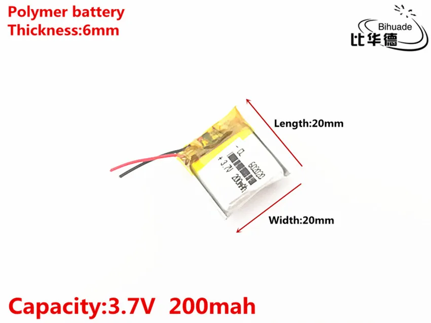 5pcs/lot 3.7V,200mAH,602020 Polymer lithium ion / Li-ion battery for TOY,POWER BANK,GPS,mp3,mp4