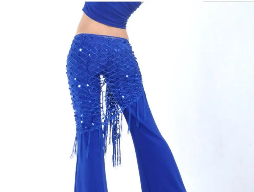 Belly Dance Practice Clothes Accessories Long Tassel Triangle Belt Hand Crochet Belly Dance Hip Scarf Sequin