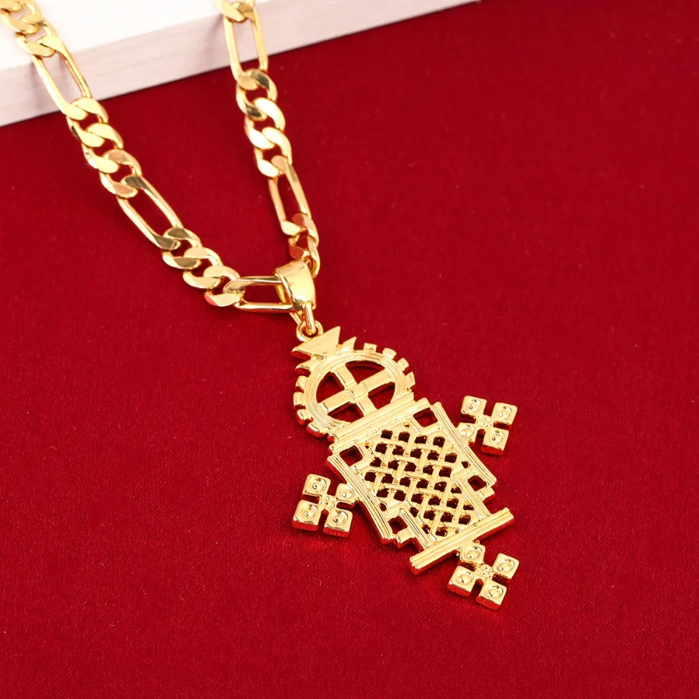 Ethiopian Cross Gold Jewelry Fashion Pendant Chain Eritrea African Christening Gifts Factory Wholesale Price