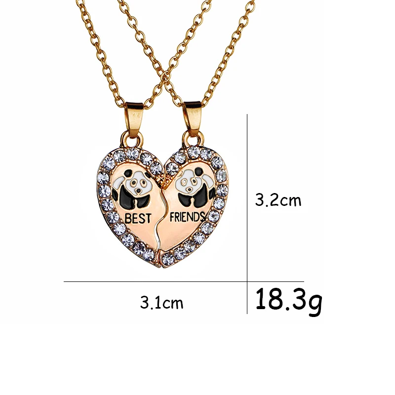 BEST FRIENDS Necklace BFF 2 Part Broken Heart Pendant Animal Panda Anchors Crystal Pendant Chain Necklace Friendship Jewelry