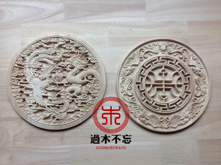 

Don't forget the wooden wood carving of Dongyang Longfeng circle flower applique five round flower longevity and Ssangyong door