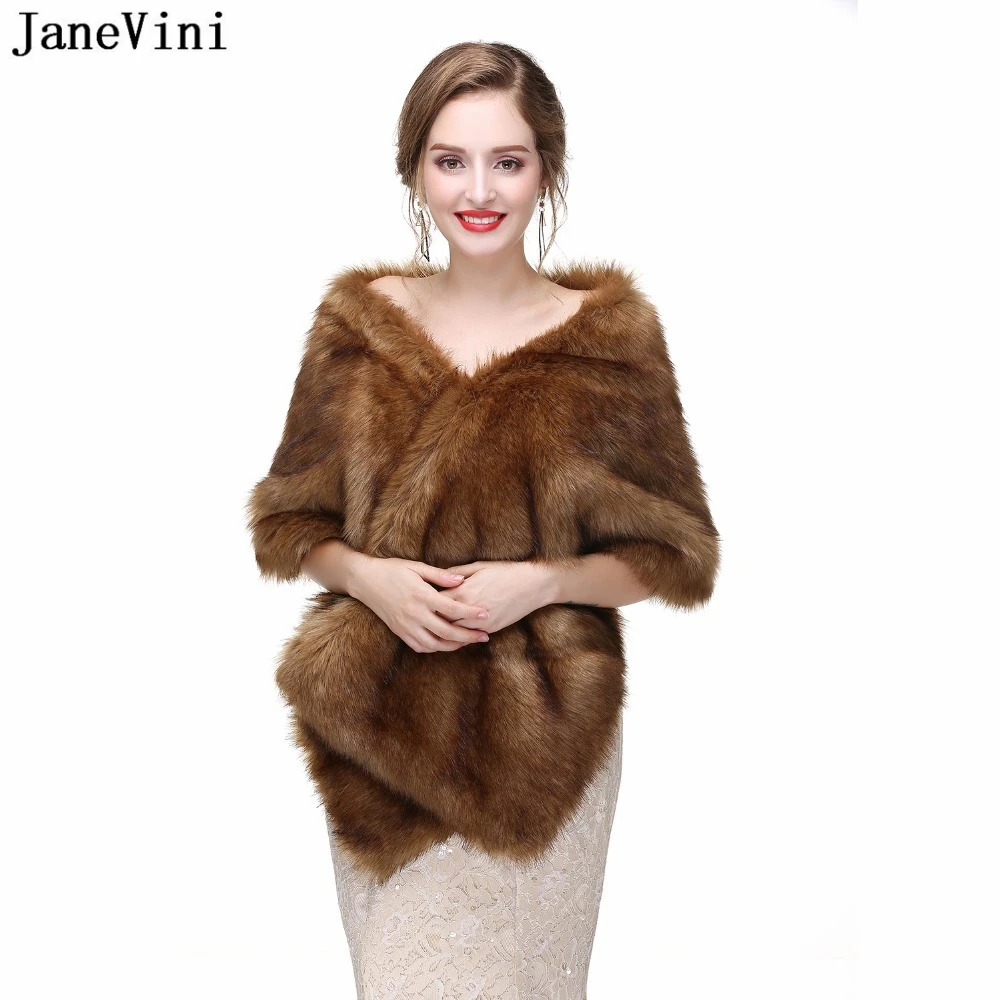 

JaneVini 2018 High Quality Faux Fur Wraps Evening Stoles and Shawls Shrug Wedding Jacket Bolero Bridal Winter Coat Chales Fiesta