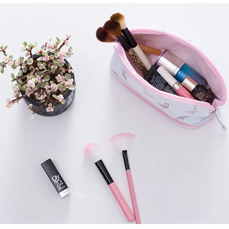 Portable Flamingo Cosmetic Holder Makeup Set Storage Double Layer Travel Pouch Jewelry Case sanitary napkin makeup holder