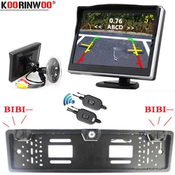 Koorinwoo EU Number License Plate Frame Parktronic Wireless Car parking Sensors Rear view camera Window Monitor Holder NO Drill