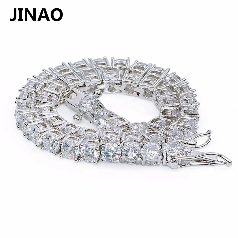 JINAO 4mm 5mm Men\'s AAA Cubic Zircon Tennis Bracelet Gold Color Silver Color Iced Out 1 Row Chain Bracelet Hip Hop Jewelry Gifts