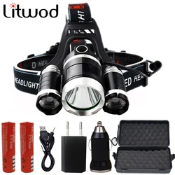 Z25 Led Headlamp Headlight Head Lamp Flashlight Torch 3x Xml 3xt6 Not Zoomable Light Yes Rechargerable Bulbs 2x 18650 Battery T6