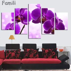 Print poster canvas Wall Art orchids Decoration art oil painting Modular pictures on the wall sitting room cuadros(no frame)5pcs