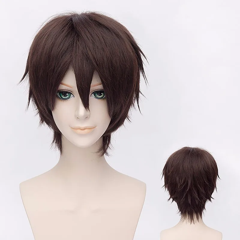 Hakuouki Souji Okita Cosplay Wig Short Brown Synthetic Hair +Wig Cap