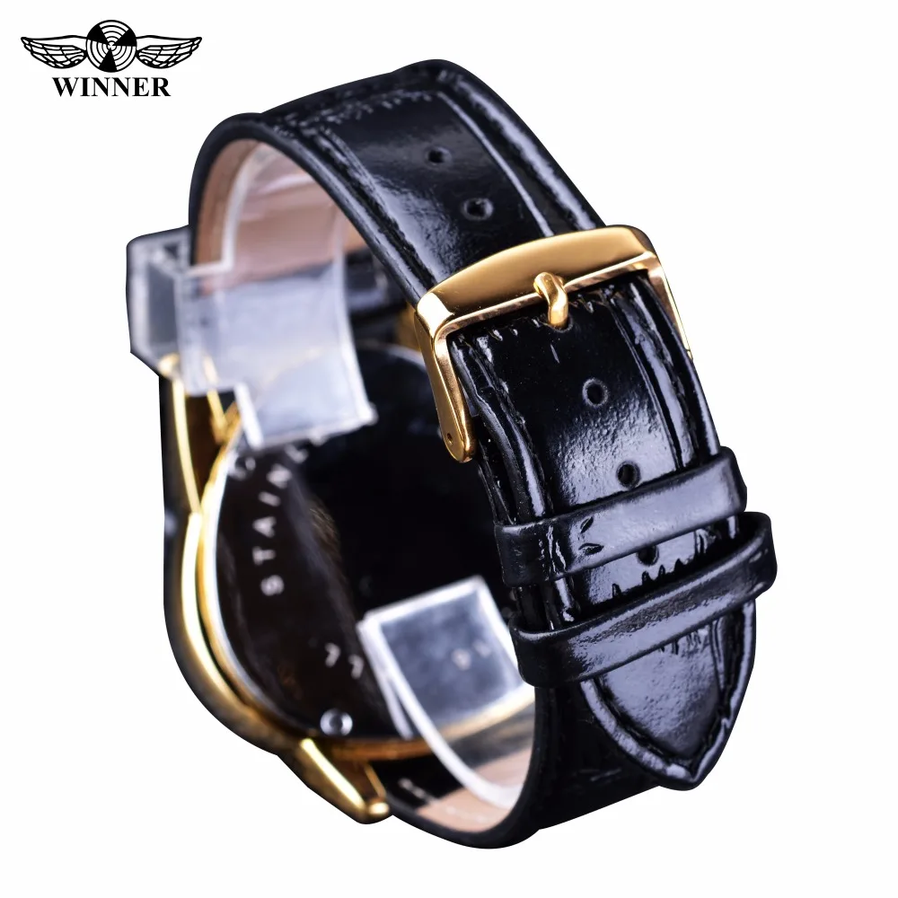 Winner Steampunk Fashion Triangle Golden Skeleton Movement Mysterious Men Automatic Mechanical Wrist Watches Top Brand Luxury