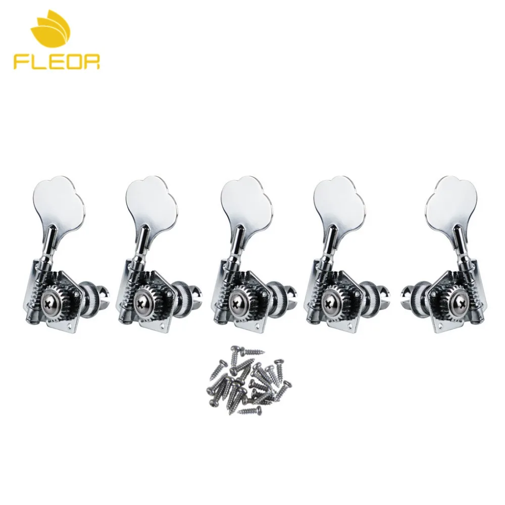 FLEOR 5pcs 4R1L Electric Bass Tuners Machine Heads Tuning Pegs Chrome For 5 String Bass