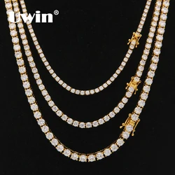 Uwin 3mm 4mm 5mm Round Cut Iced Out Cubic Zirconia Tennis Link Chain Hiphop Top Quality CZ Box Clasp Necklace Women Men Jewelry