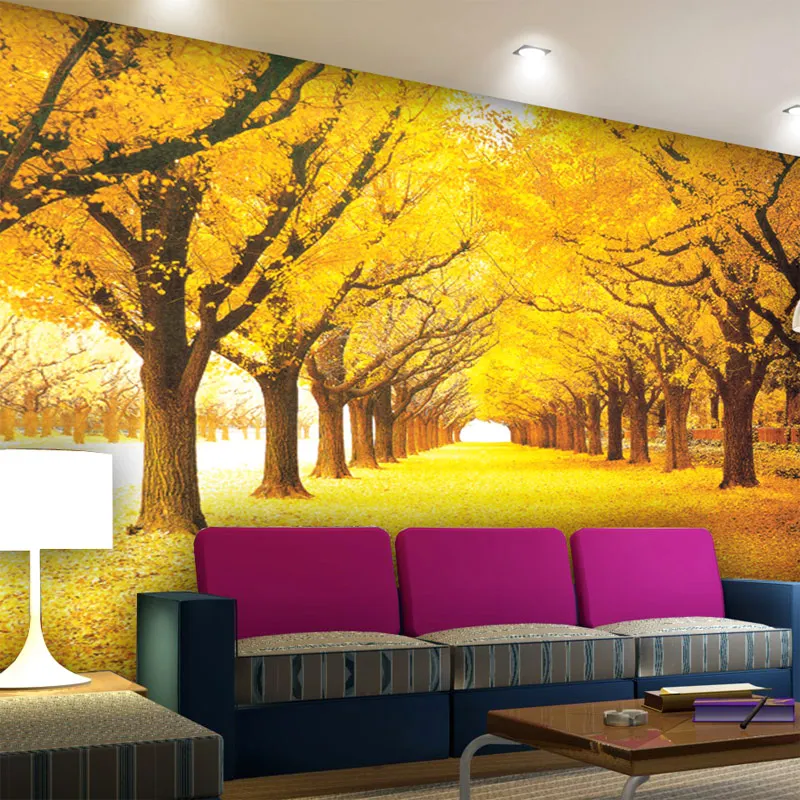 Custom 3D Wall Mural Wallpaper Landscape Natural Autumn Scenery Yellow Forests Load Covered Leaves Wall Paper For Living Room