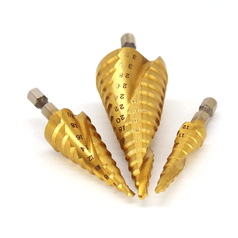 HANGXIN 3PCS HSS Spiral Grooved ,metal drilling mini drill accessories, Titanium Step Cone Drill Bit , hss drill set