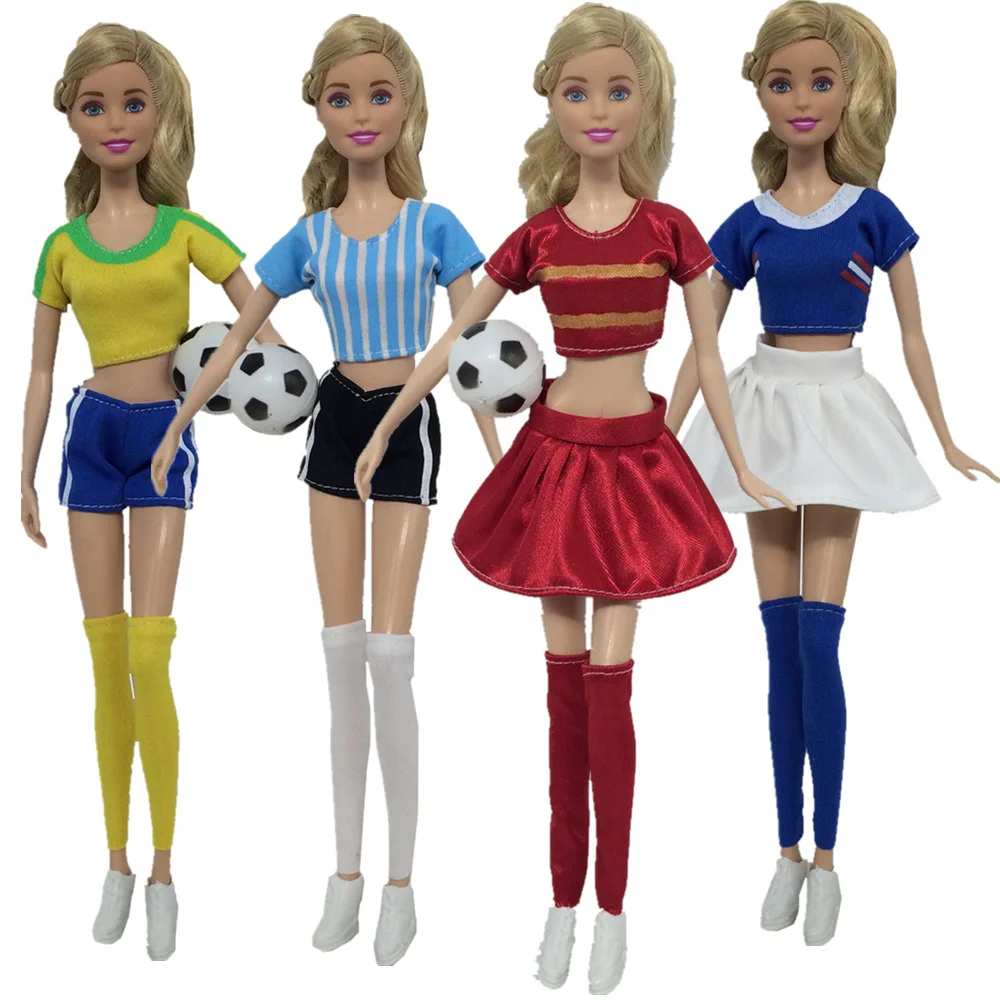 NK Hot Sale Princess Fashion Football Suit Female Football Player Clothes+ Socks For Barbie Accessories Doll Girl Gift Toy JJ