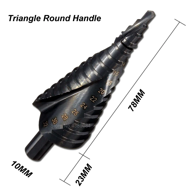 1pc 4-32mm espiral preta nivelada ranhurada passo brocas triângulo haste hss cortador de furo cônico perfuração ferramentas elétricas