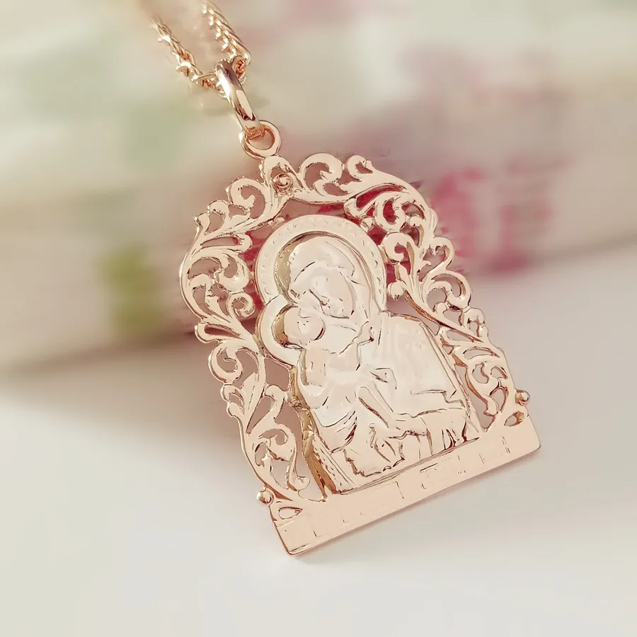 Religious Women Pendants Fashion Jewelry 585 Gold Color New Mother and Son  Pendants Gift