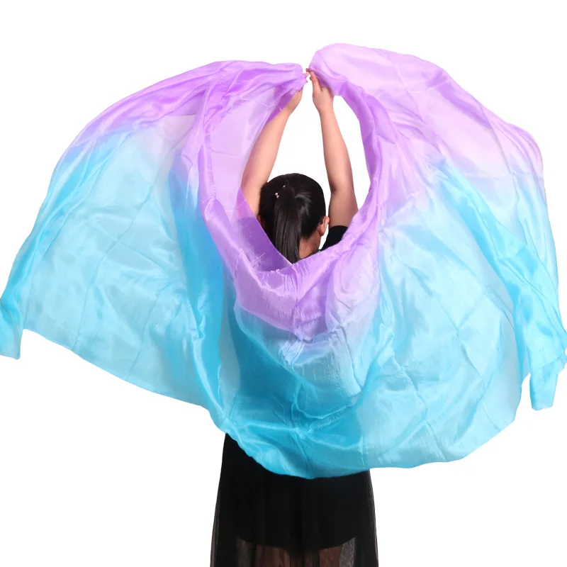 Voile de danse du ventre personnalisé 100% soie, écharpe teinte à la main, châle dégradé de 200cm, 250cm, 270cm, accessoires pour enfants et adultes