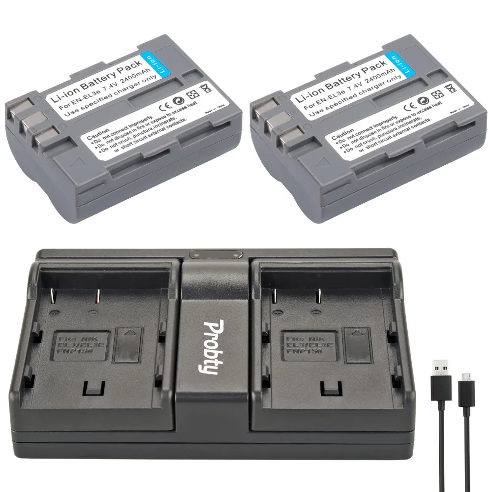 2 Pcs EN-EL3e EN-EL3e Camera Battery + USB Dual Charger For Nikon D300S D300 D100 D200 D700 D70S D80 D90 D50 MH-18A