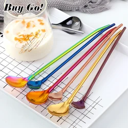 2PCS Colorful Reusable Drinking Straws Spoon Stainless Steel Metal Straws Cocktail Stirring Spoon Bar Milk Coffee Stirring Tools