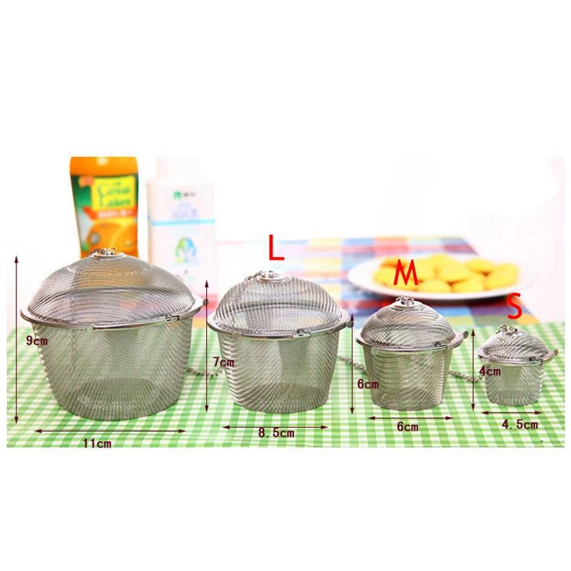 Arshen 3 Sizes Spice Seasoning Bag Tea Strainer Chained Lid Stainless Steel Mesh Ball Tea Coffee Filter Basket Infuser Tools