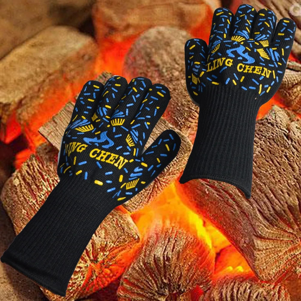 Imagem -04 - Luvas de Fogo de Alta Temperatura Resistente Luvas Microondas Forno Churrasco ao ar Livre 932f Churrasco à Prova de Chama Quente Luvas de Trabalho Masculino Par