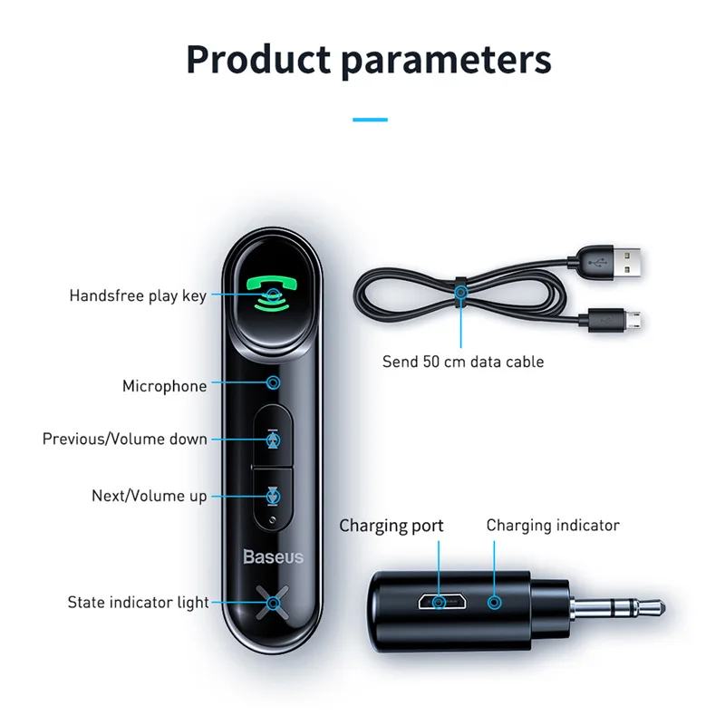 Baseus Aux Car Wireless Audio Receiver Auto Bluetooth-compatible 5.0 Car Kit Adapter Handsfree Speaker With Microphone