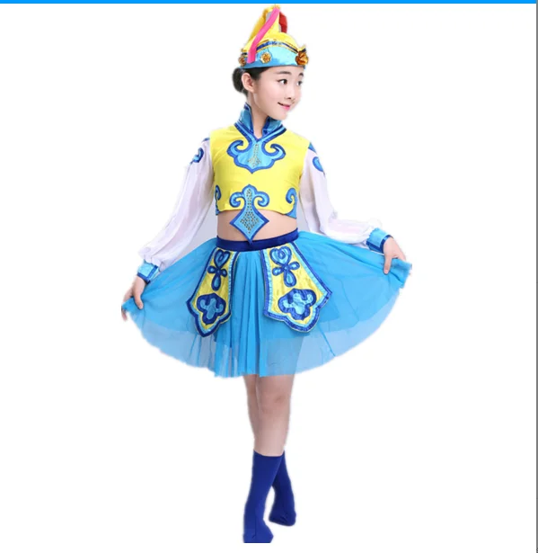 Children's Mongolian costumes female chopsticks dance costumes children Mongolian robe ethnic dance costumes