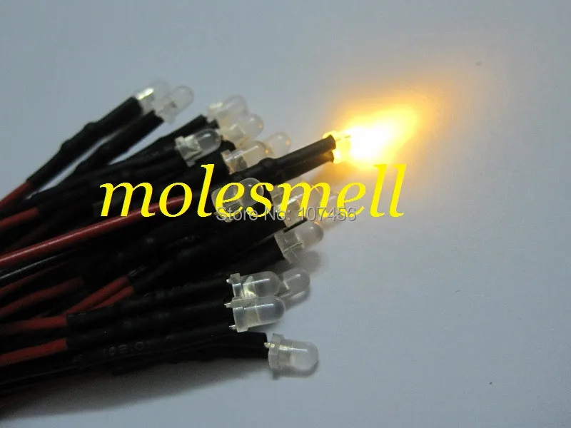 

25pcs 3mm 5v diffused warm white 5V DC milky white lens 20cm Pre-Wired LED Light DIY free shipping