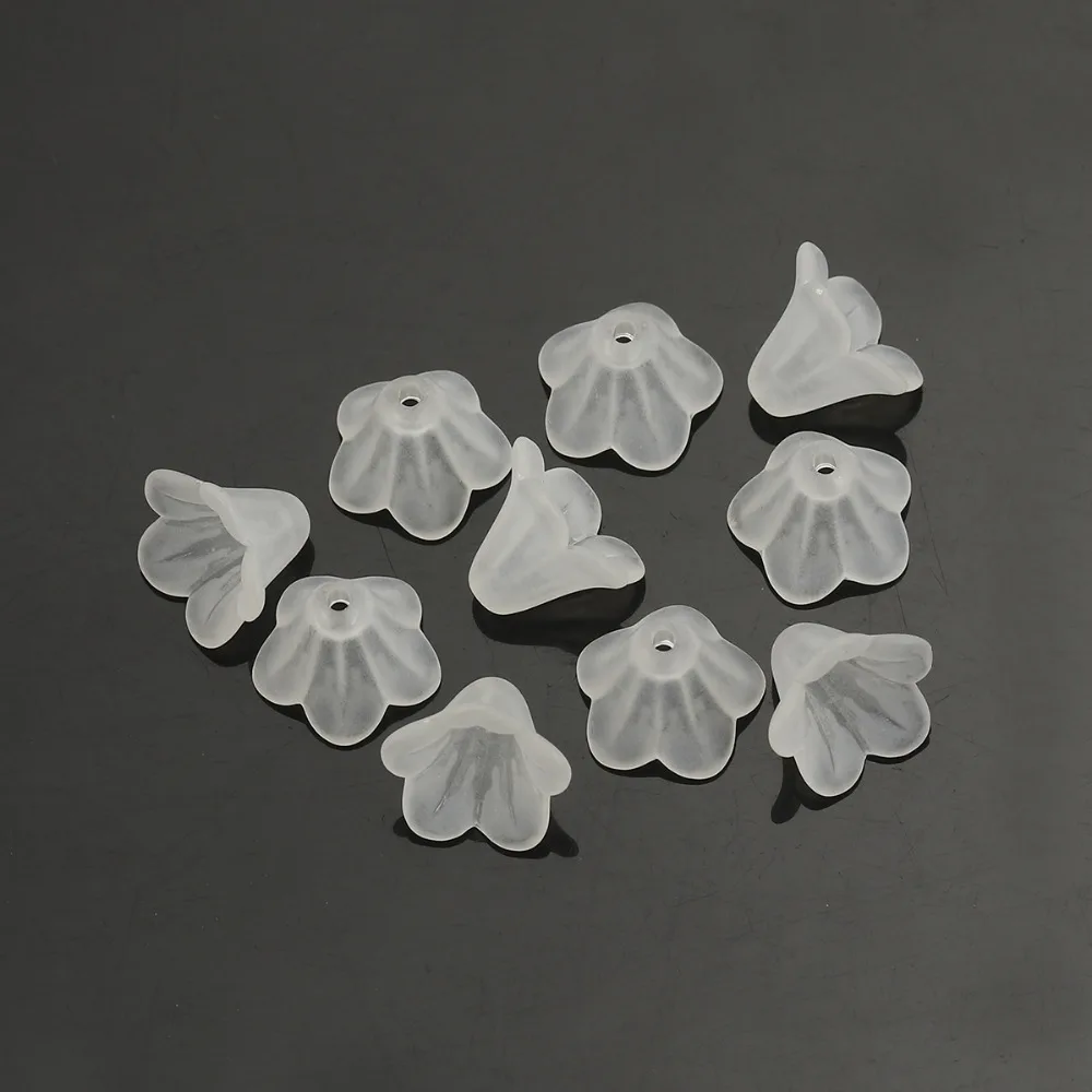 DoreenBeads White Lily Flower Frosted Acrylic Beads 14x10mm, sold per packet of 200(B15307), yiwu