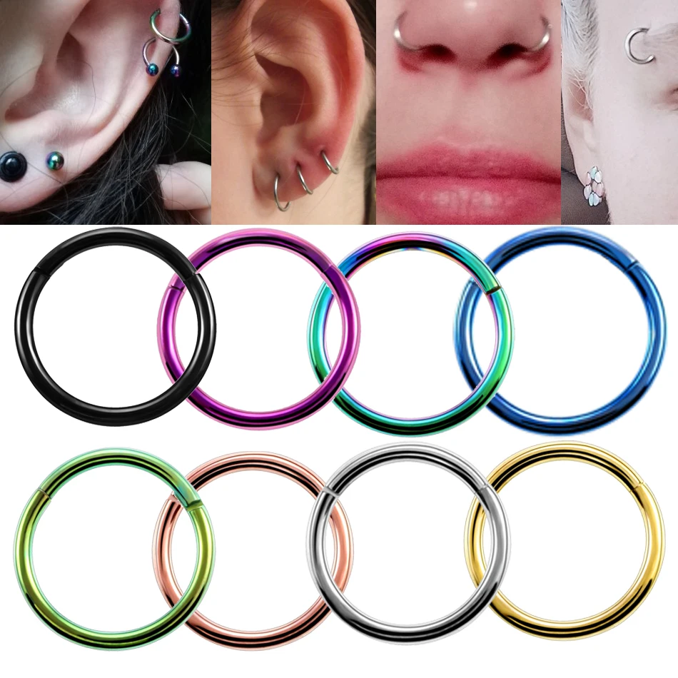 1PC 16G 14G Titanium Tragus Piercings Septum Clickers Nose Rings Hinged Segment Lip Nipple Eyebrow Ear Cartilage Body Jewelry