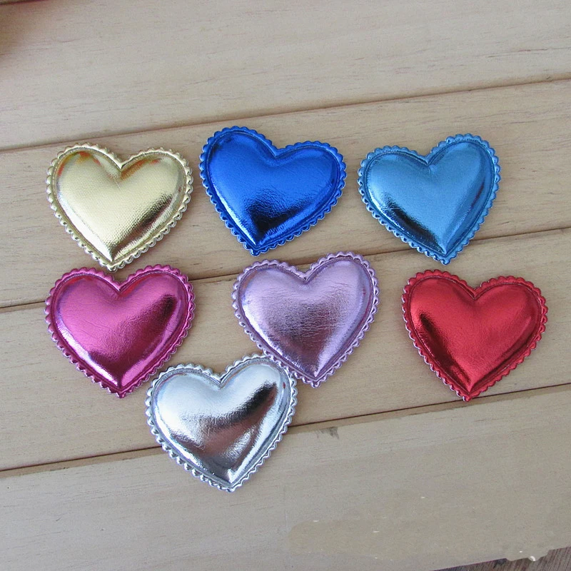 30pc/5x4.5cm DIY PU Heart Padded Applique for Baby Headwear Accessories and Garment Accessories